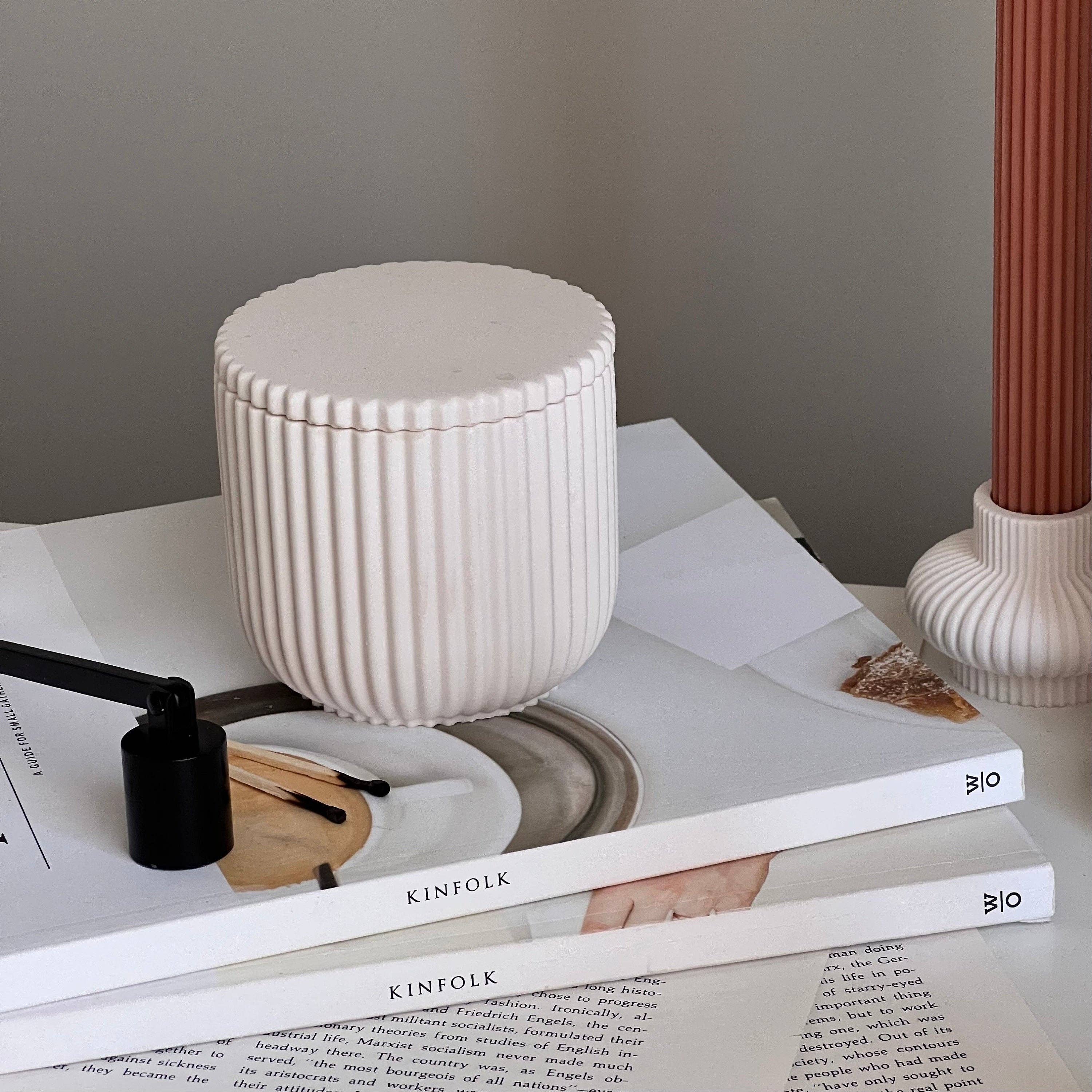 Estelle Studio - Wholesale Jar/Filled Candle - Handmade Ribbed Jar Soy Candle | Wood Wick, Jesmonite Vessel3