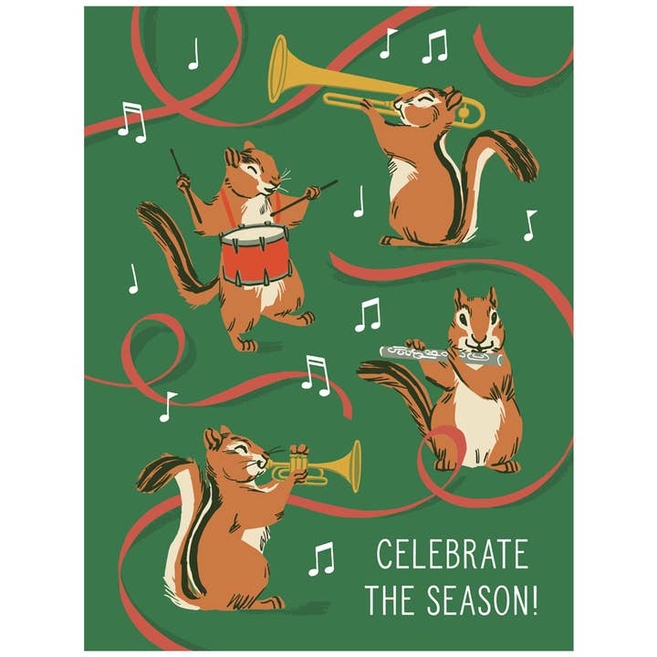 Chipmunk Band Holiday Card for wholesale by Smudge Ink