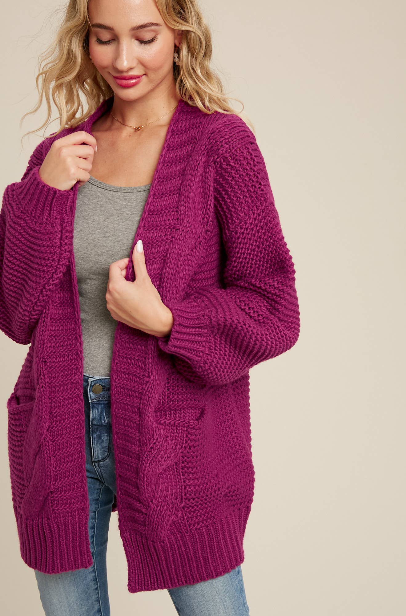 Bluivy - Vente Cardigan – femme - CARDIGAN À MANCHE LANTERNE À CÂBLE21