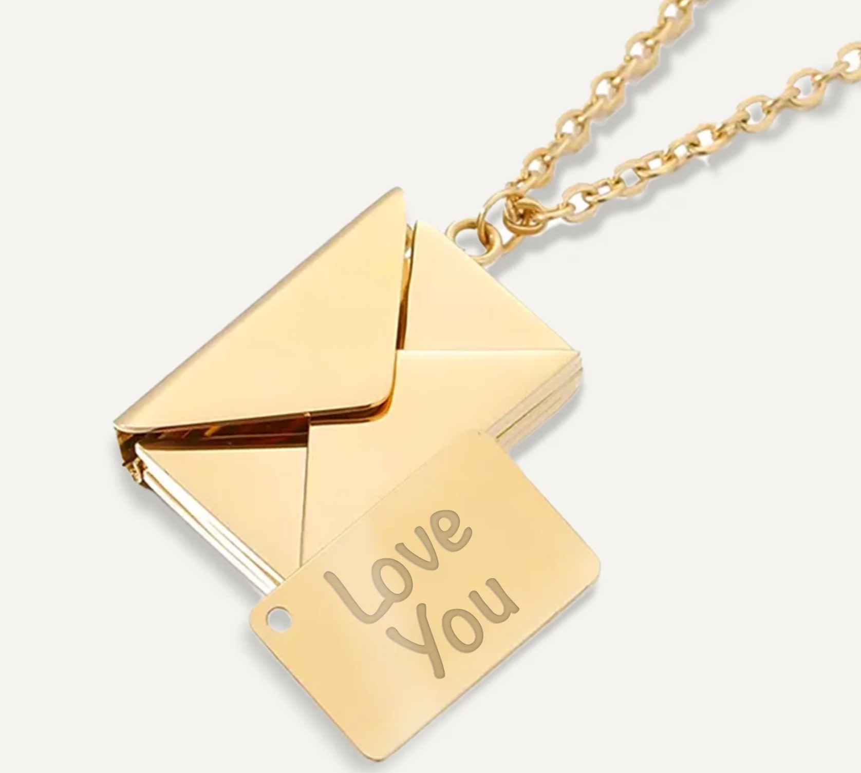 HoopLa - Vendita all'ingrosso Collana con ciondolo/pendaglio - Collana Love Letter in acciaio placcato oro 14K con busta e lettera15