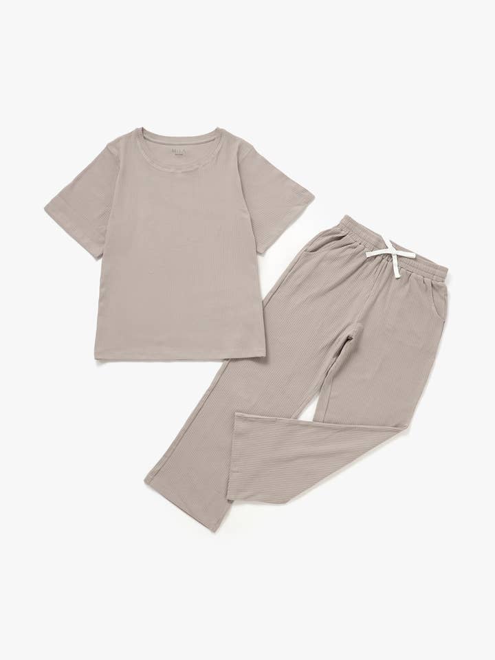 Adult Ribbed Lounge Set | Mushroom for wholesale by Mila & Co.