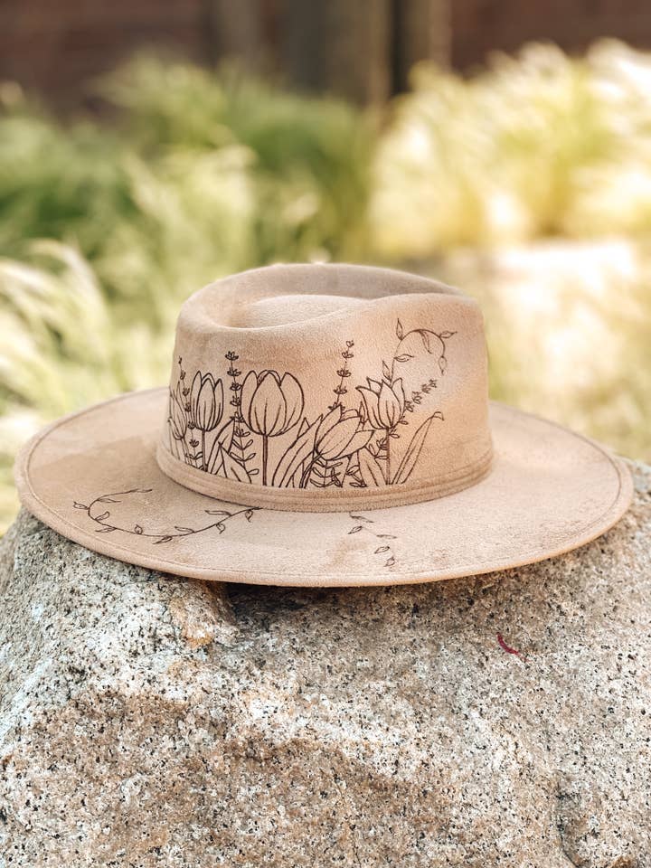 Boho Style Fedora Hat "Tender Tulips" for wholesale by Wildflower Hat Studios