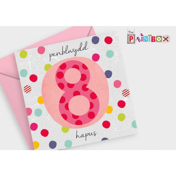 Penblwydd Hapus 8 Meisje - Fijne Verjaardag 8 Welshe kaarten x6 voor wholesale door The Paintbox