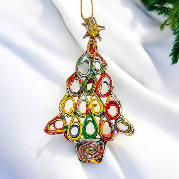 Cartoon Christmas Tree Ornament - Recycled Paper for wholesale by The Upcycled Paper Company