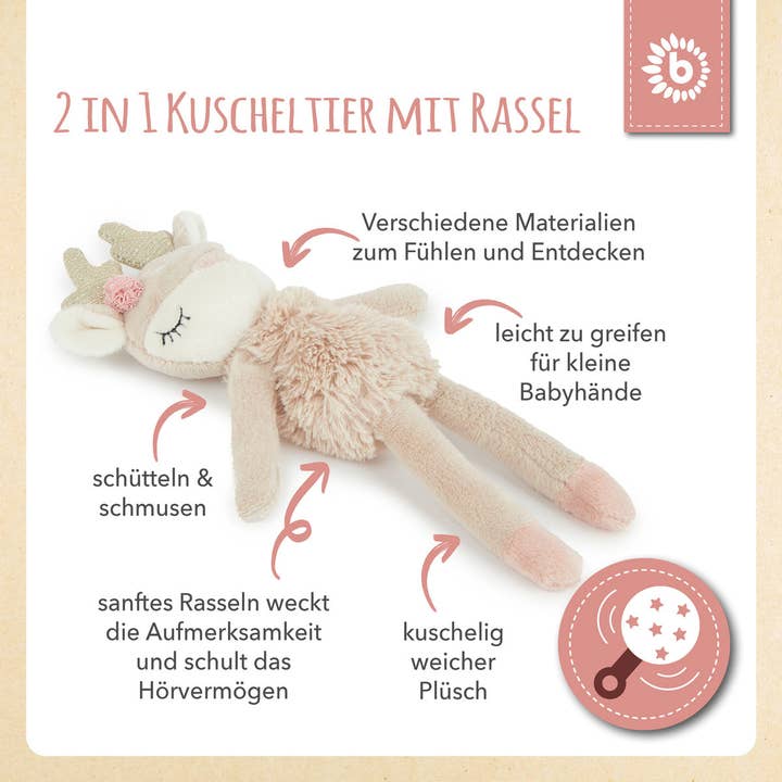 Bieco Spielwaren - Wholesale Stuffed/Plush Toy - Kids & Baby - Deer Ella toy with rattle4