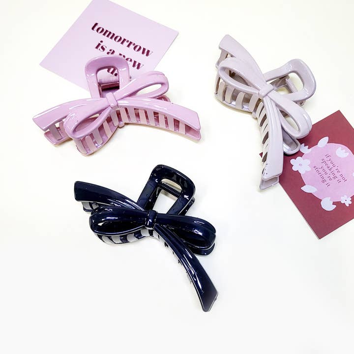 Glossy Color Ribbon Shape Hair Claw Clip for wholesale on Faire