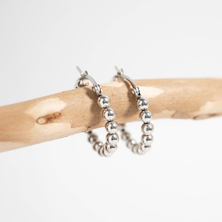 WJW - Wholesale Hoop Earrings - 18K Gold PVD Stainless Steel Circle Ball Hoop Earrings