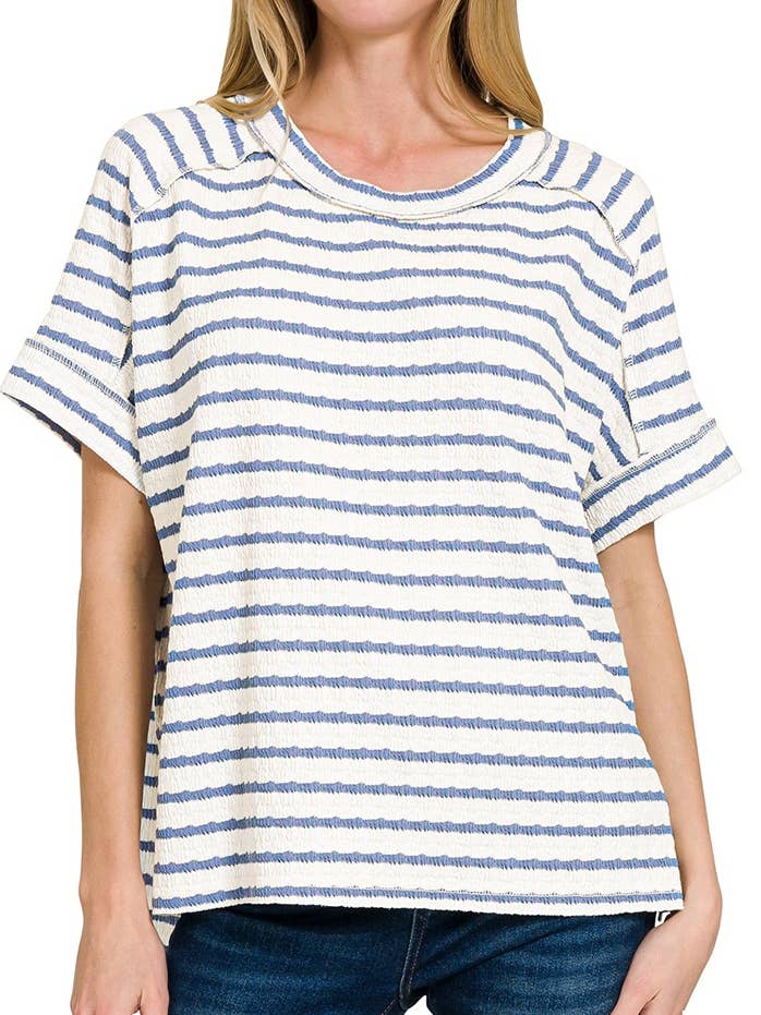 Stripe Jacquard Round-neck Box Tee for wholesale by Vanilla Monkey