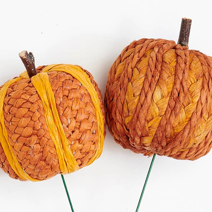 WORTH IMPORTS - Wholesale Decorative Tabletop Object - 3" Fall Raffia Pumpkin on a 6.5" Pick