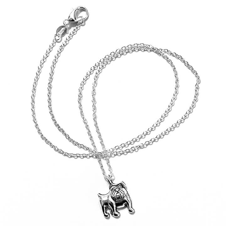 Broken Record Boutique - Wholesale Pendant/Charm Necklace - Silver Bulldog Pendant Dog Charm Necklace Handmade Jewelry1