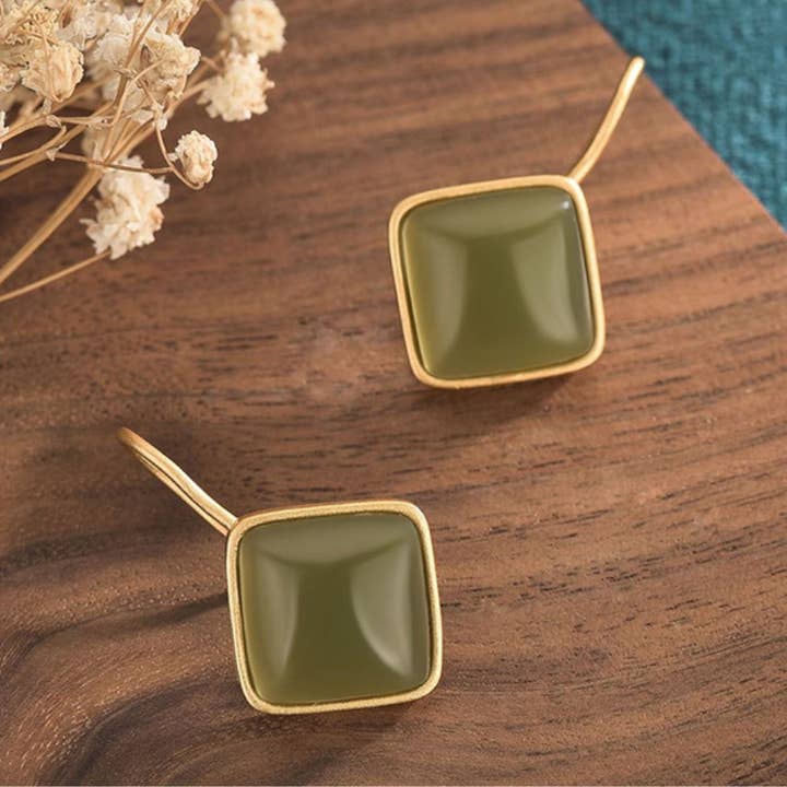 Rhombus Shaped Jade Stud Earrings for wholesale by Bright MacMing