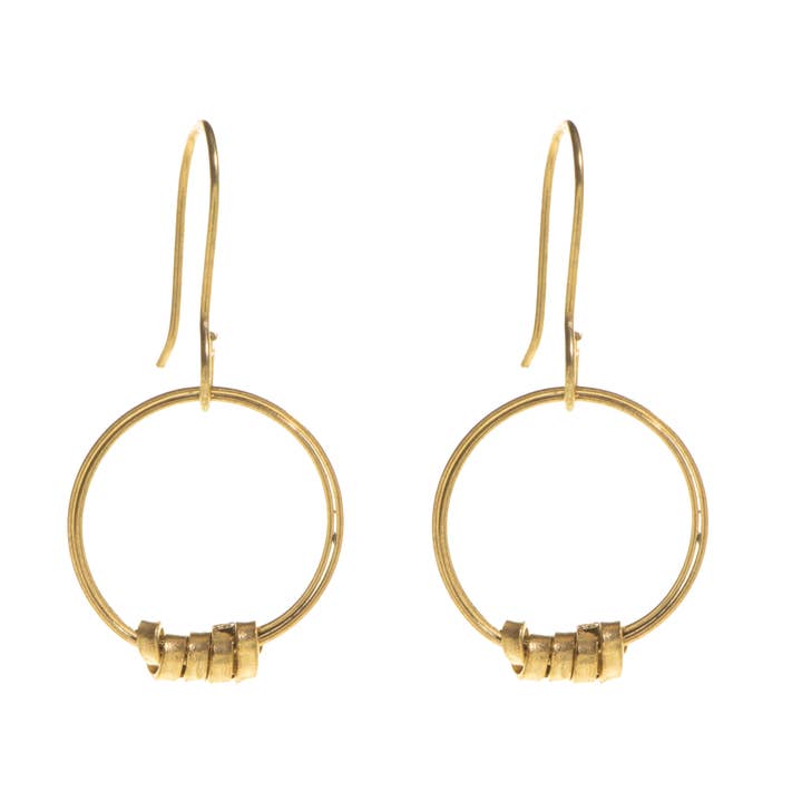 Brass Ribbon Single Hoop Earrings Small for wholesale by Just Trade UK