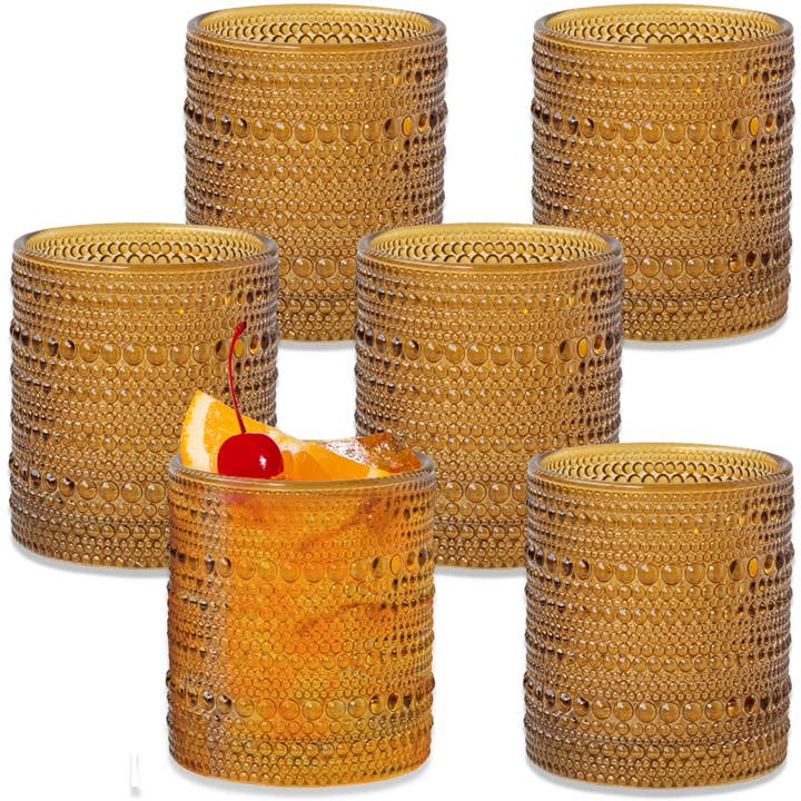 Kate Aspen - Wholesale Drinking Glass/Cup - 10 oz. Textured Hobnail Beaded Amber Drinking Glasses - 6pcs7