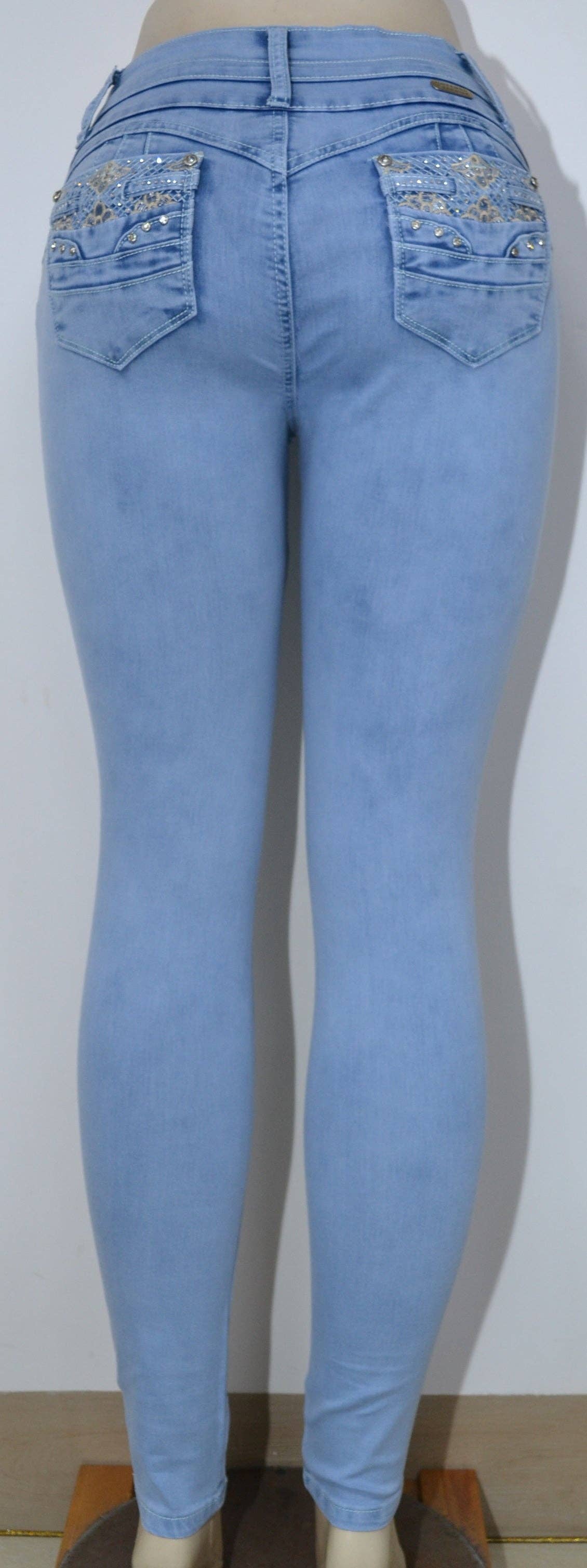 Helles Blau USC-F019 Sexy Elea Fleur de Leaf Po-Lifter Levante Cola Jeans für den Großhandel auf Faire2