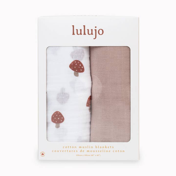 2-Pack Cotton Swaddle Blankets – Mushroom & Sand for wholesale by Lulujo Baby