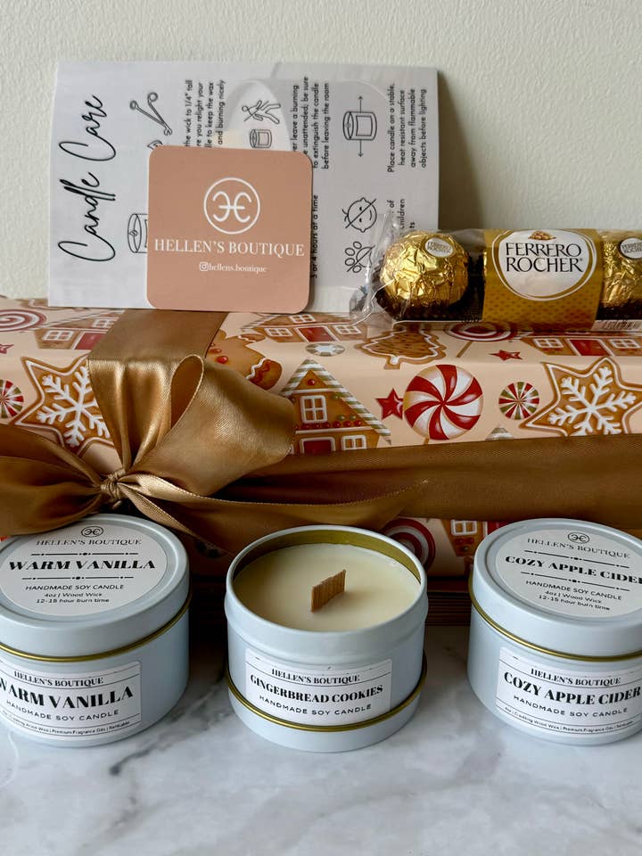 Ensemble de 3 - Bougies à mèche en bois - Coffret cadeau pour la vente par Hellen’s Boutique