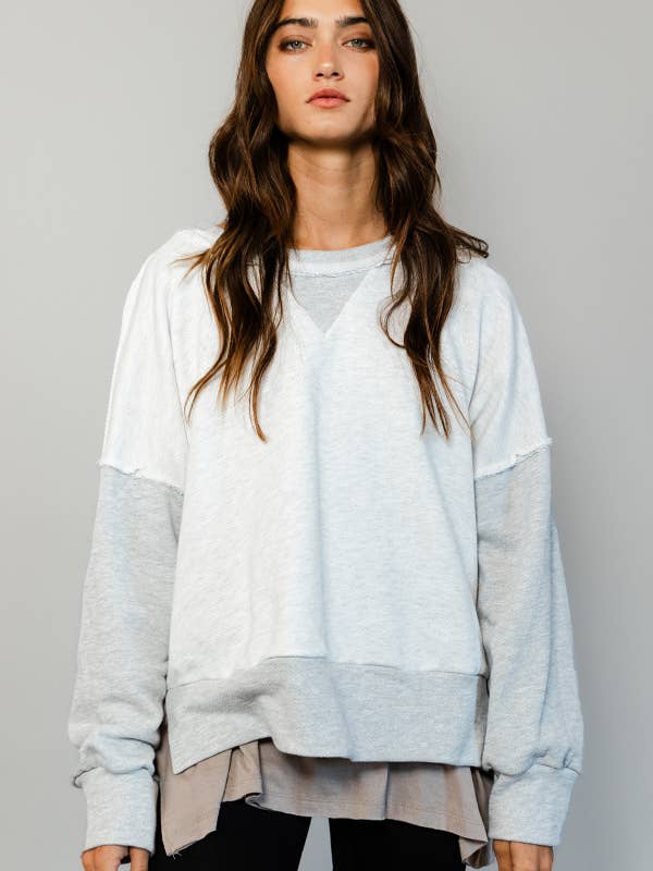 BUCKETLIST - Wholesale Sweatshirt - Women's - T2175 Raw Edge Detail Contrast Sweatshirt