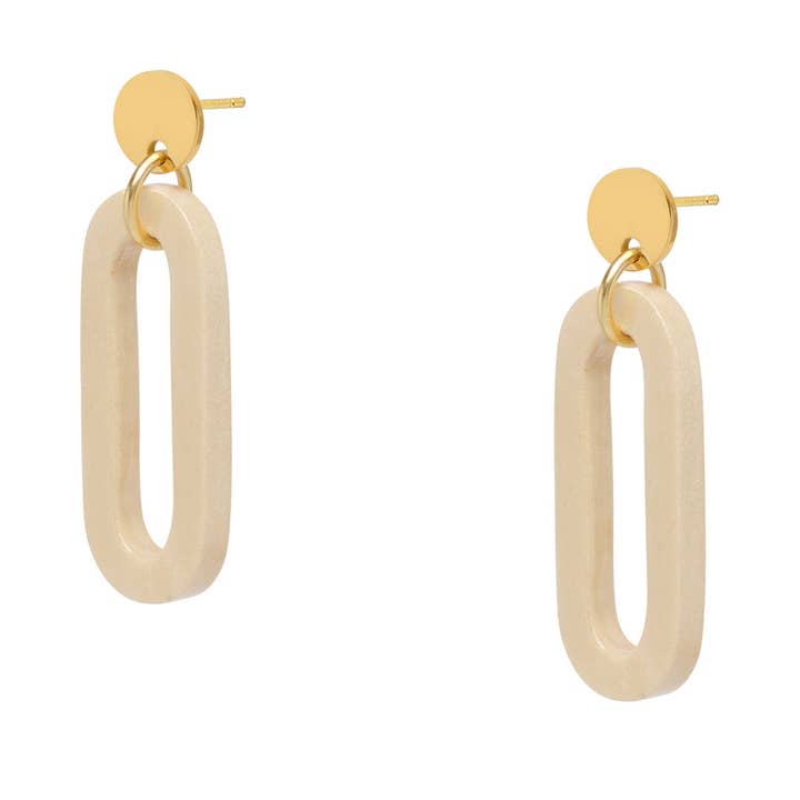 White wood Open Rectangle Drop Earring - Gold for wholesale by BRANCH JEWELLERY