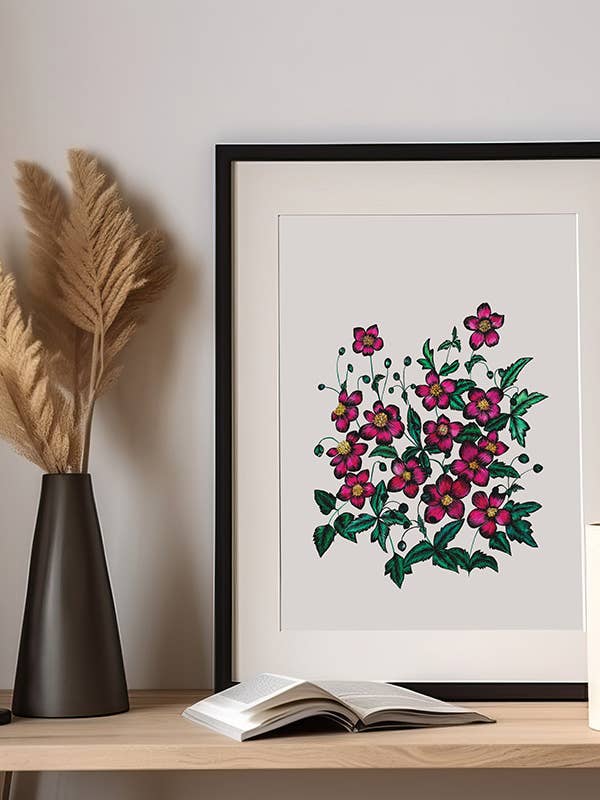 Stampa d'arte con anemoni rosa per la vendita all'ingrosso da parte di Shaku