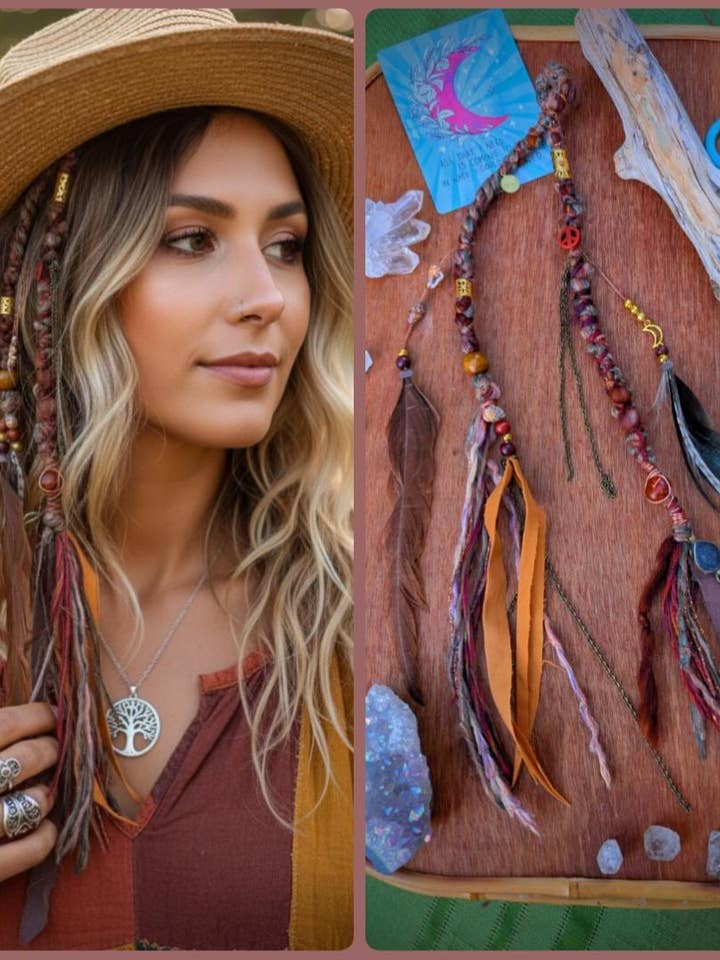 Collana Bohemien a Doppio Filo con Piuma e Pietra d'Ambra per la vendita all'ingrosso da parte di Sea Gypsy Designs