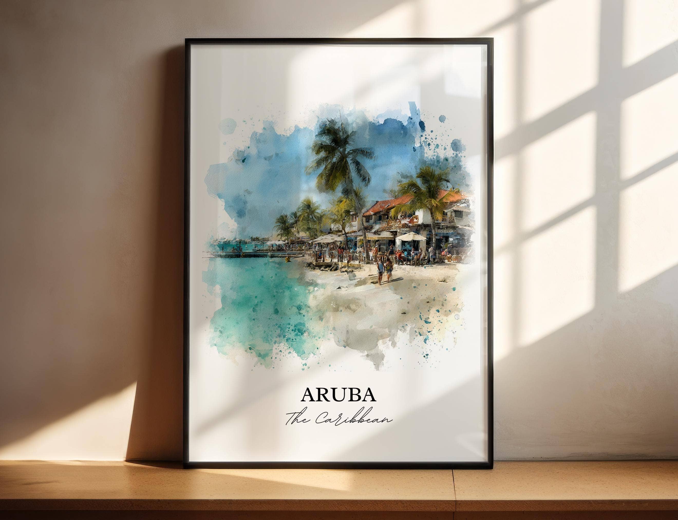 Premium Travel Art - Wholesale Art Print - Aruba Wall Art, Aruba Print, Aruba Watercolor Art, Aruba Caribbean Gift, Travel Print, Travel Poster, Housewarming Gift0