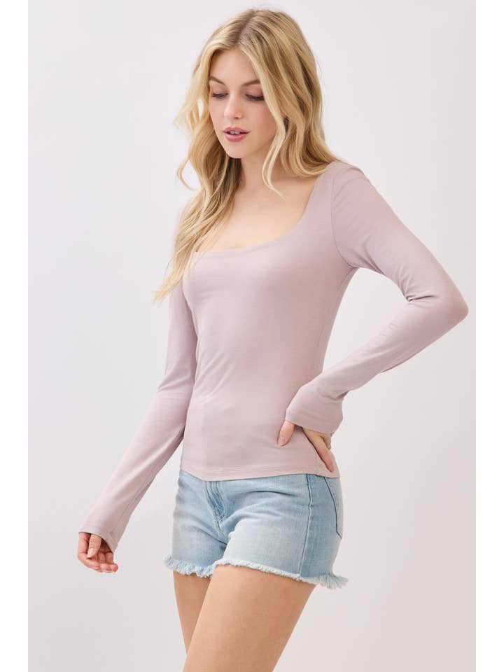 Final Touch - Wholesale Knit Top - Women's - Double Layered Square Neck Basic Top - T1710925