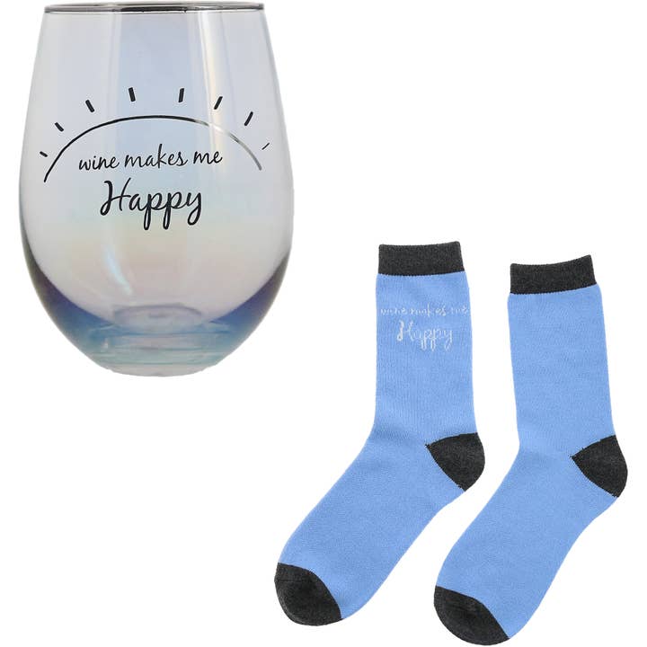Happy - 18 oz Stemless Glass & Sock Set for wholesale by Pavilion