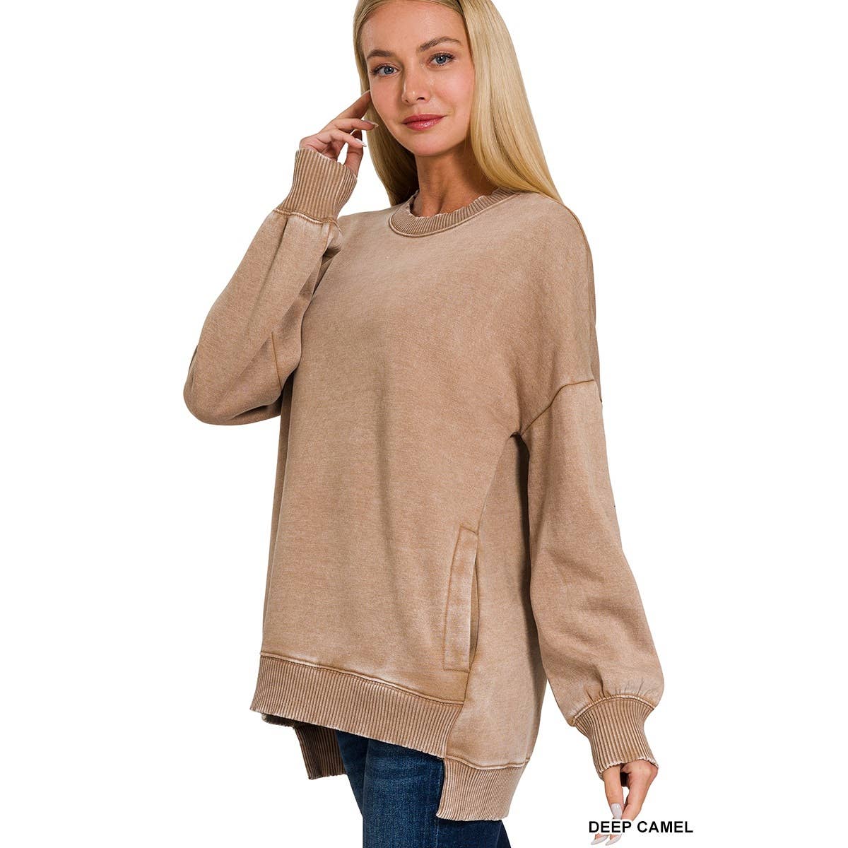 Apolline - Wholesale Sweatshirt - Women&#x27;s - ACID WASH FLEECE HI-LOW HEM PULLOVER2