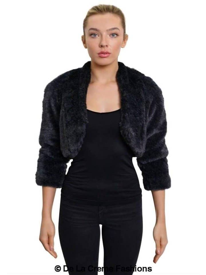 De La Creme Fashions – wholesale Jacket – Women's – Womens Open Front Faux Fur Bolero Shrug Cropped Jacket