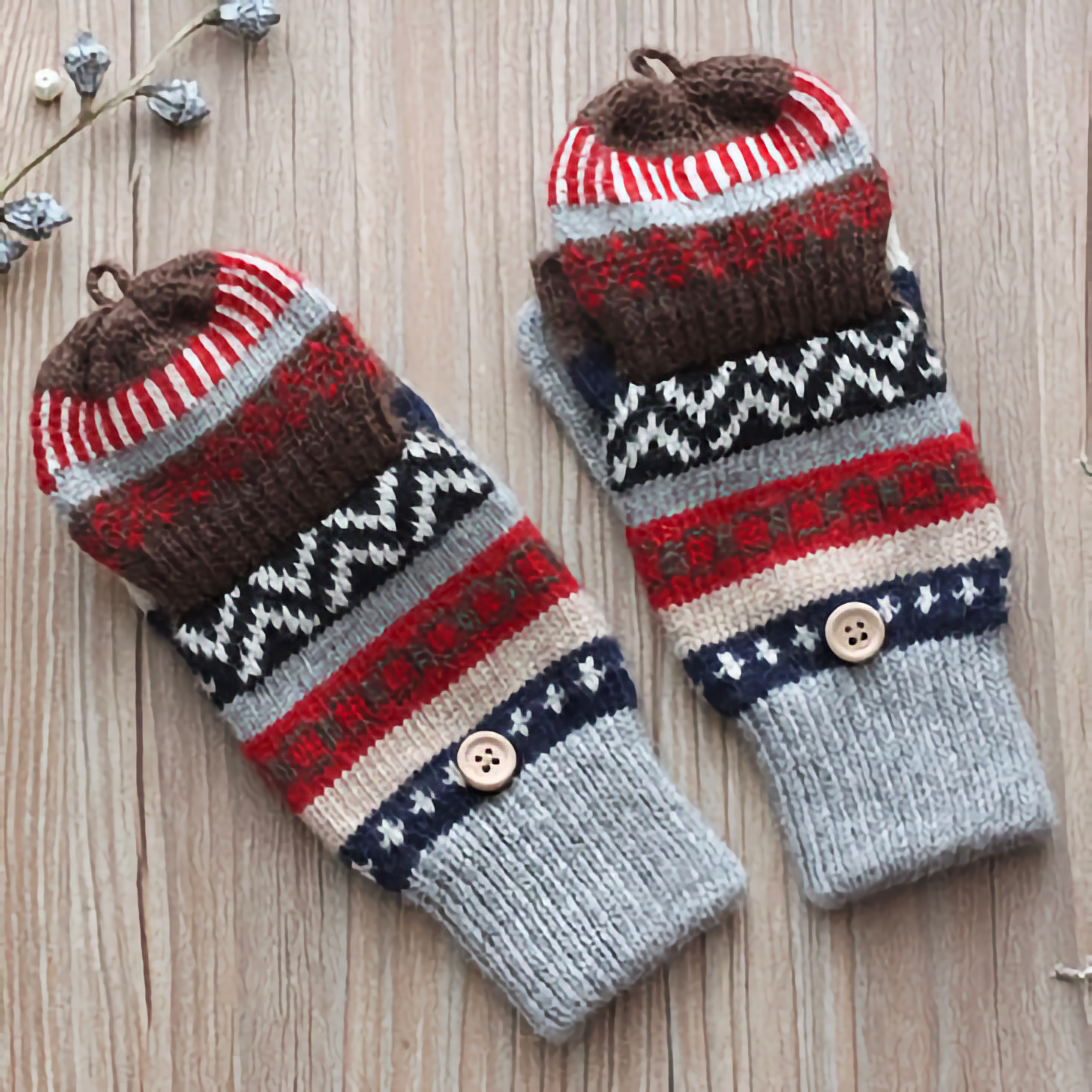 Happy Knits - Vente Gants – femme - Gants en laine pour femmes - Gants d'hiver sans doigts avec rabat17