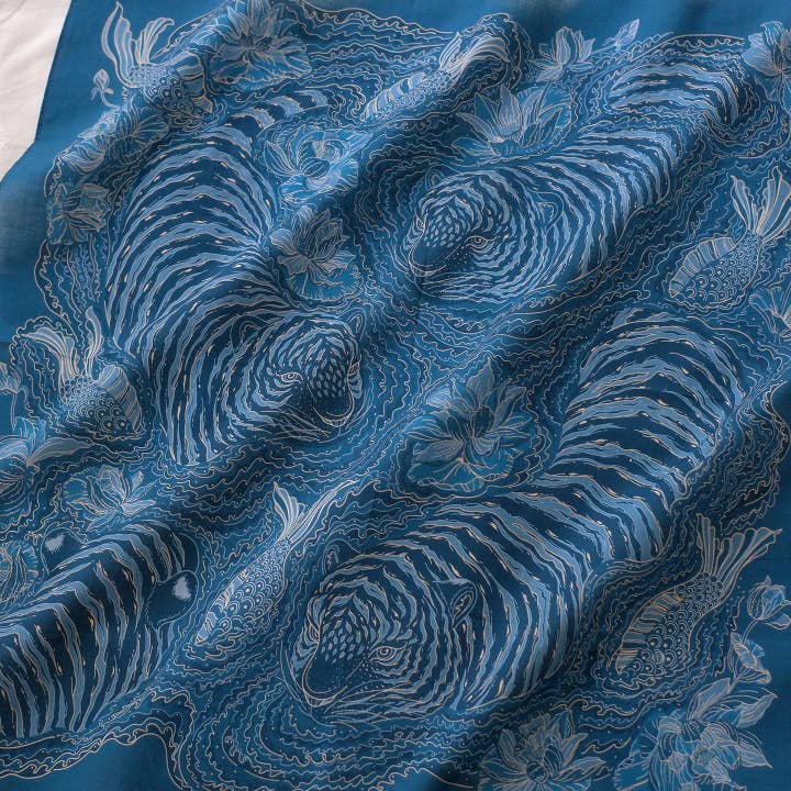 Tiger Bandana Scarf (Indigo) for wholesale by sol&mar art co.