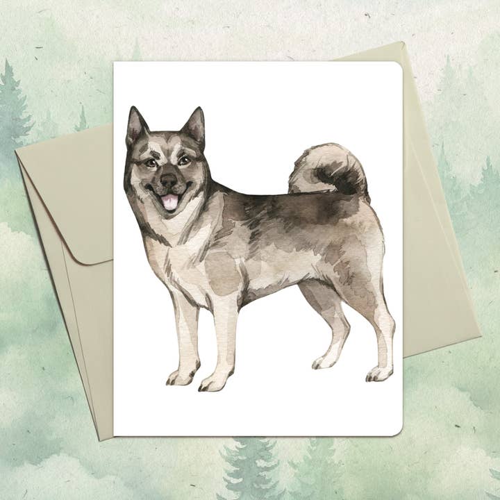 Cartão de felicitações artesanal com cão Elkhound Norueguês por atacado de Soul Familiar