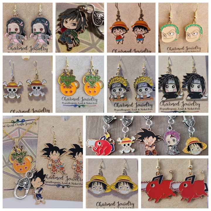 Con-Quest Crafts - Wholesale Jewelry Set - Shounen Anime Inspired Earrings, Necklaces & Zipper Pulls 37
