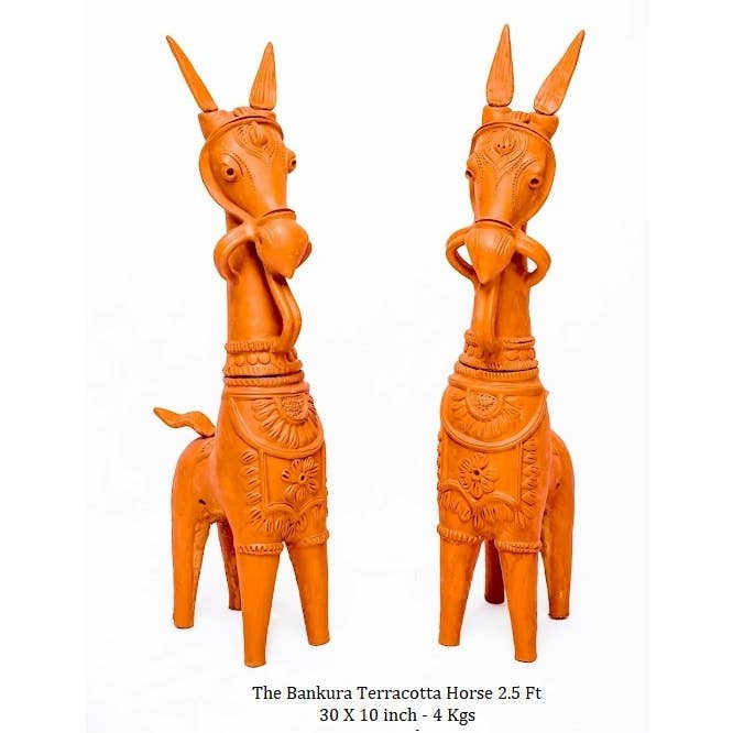 JRE Home Decor – Großhandel Skulptur – Bankura Terrakotta-Pferd-Paar 2,5 Ft Keramik Clay Art
