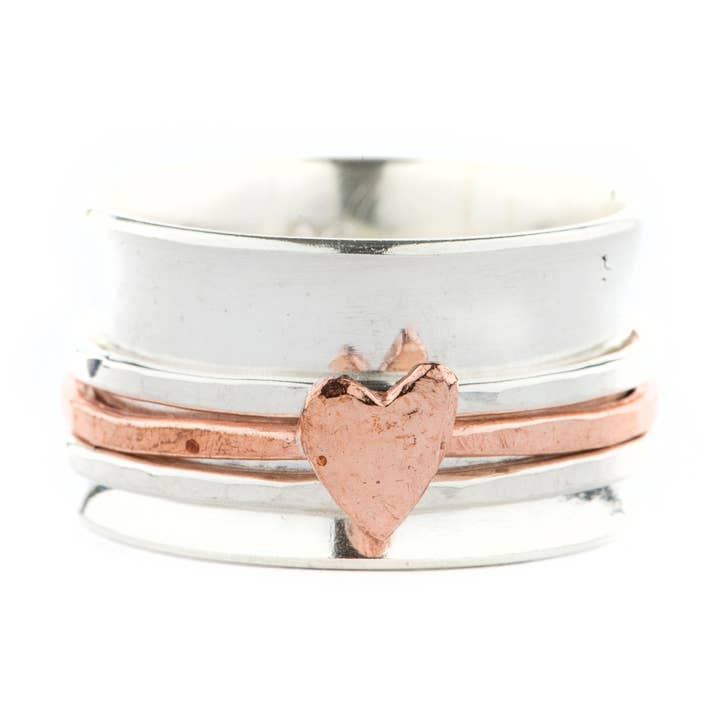 Sølvspinner med sølv- og kobberbånd og et sødt hjerte for engroshandel hos Frankly Lovely Jewellery