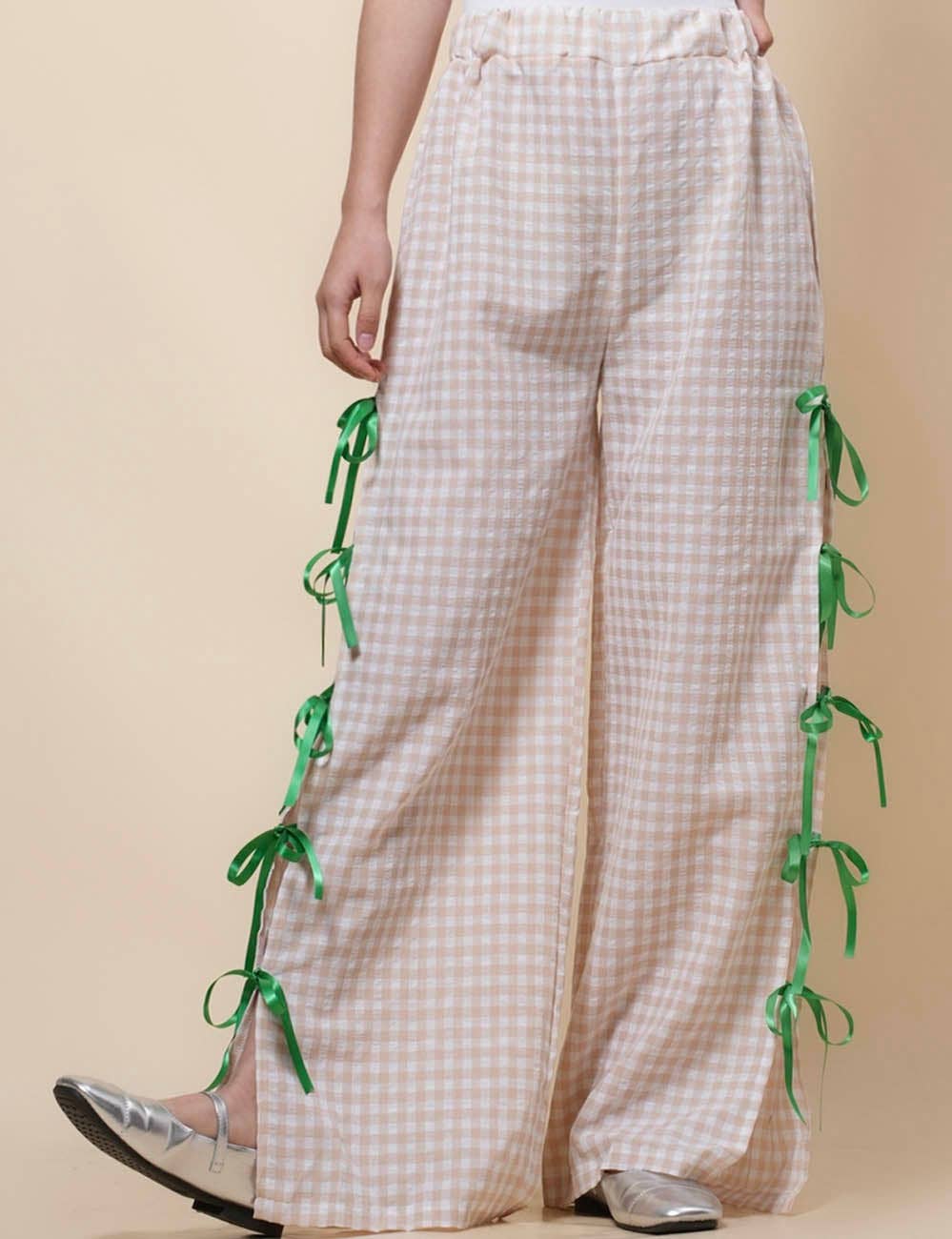 Sweetkama – Großhandel Hose – Damen – Damen Karierte Hose mit Seitenschlitz und Schleife SKP410940