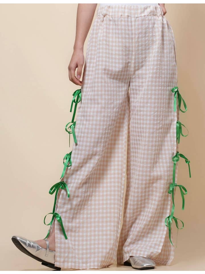 Sweetkama – Großhandel Hose – Damen – Damen Karierte Hose mit Seitenschlitz und Schleife SKP41094