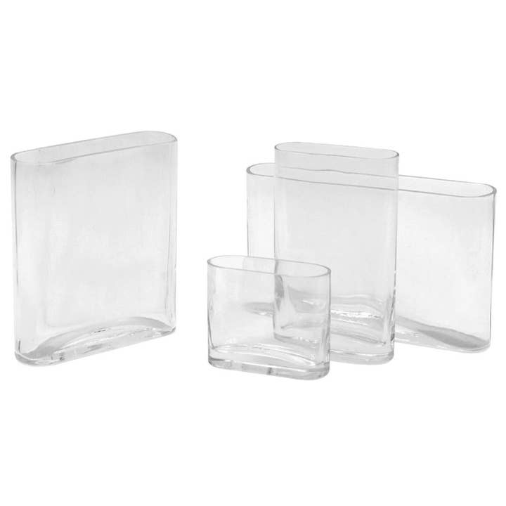 Oval Glass Flat Panel Vase, Clear for wholesale on Faire