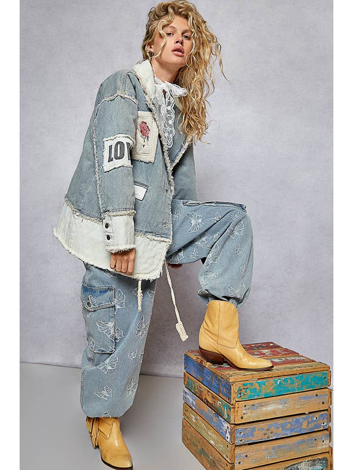 Pol Clothing - Wholesale Jacket – Women's - Colorblocked twill patch studded back heart jacket15