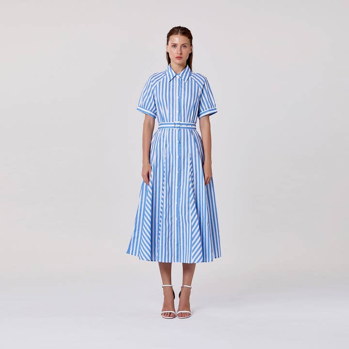 Randig skjortklänning i bomull med bälte för wholesale av Smart and Joy