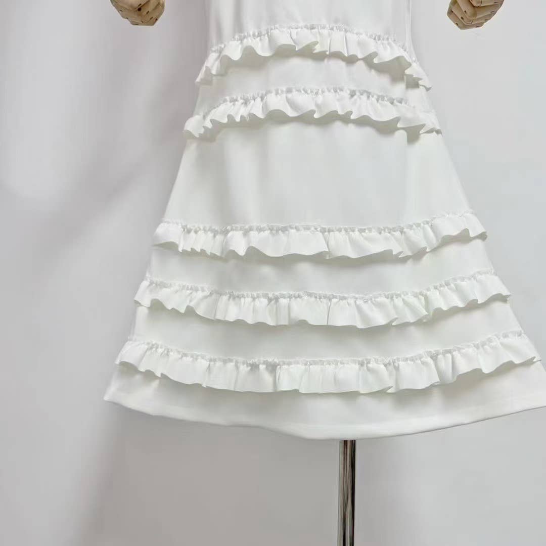 Sanyao Fashion – Vestido comprido - Mulher por atacado – Vestido de Cauda de Sereia com Camadas e Folhos SY497 para Noite de Verão16