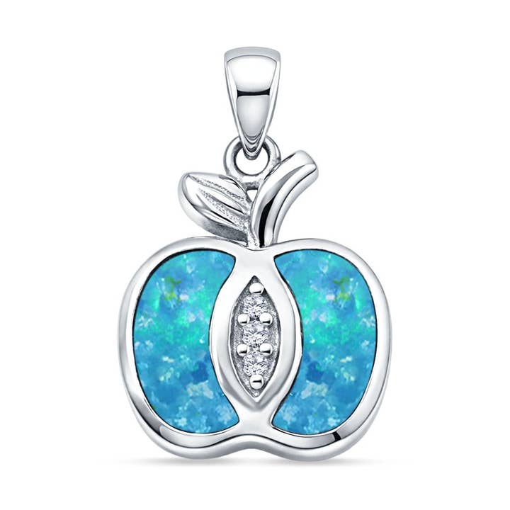 Lab Created Blue Opal & CZ Apple Pendant for wholesale by Blue Apple Imports