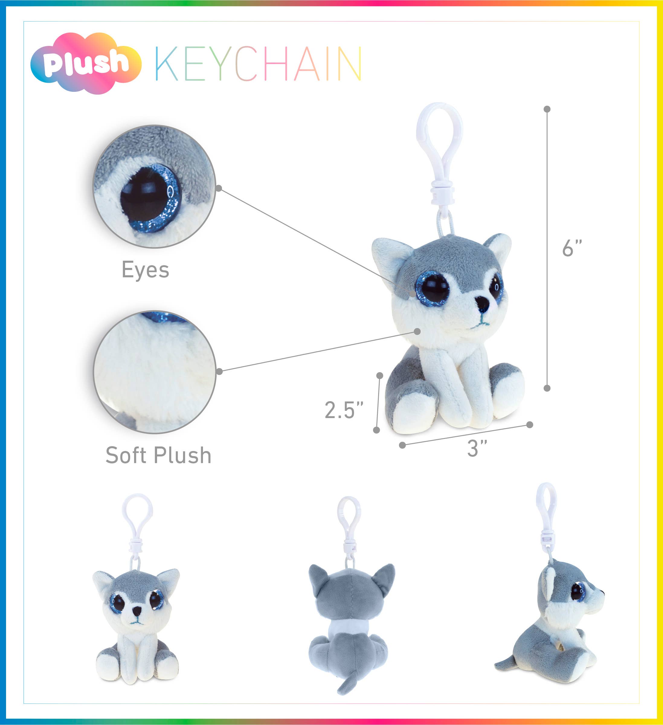 Cota Global - Wholesale Stuffed/Plush Toy - Kids & Baby - Big Eye Keychain - Wolf1
