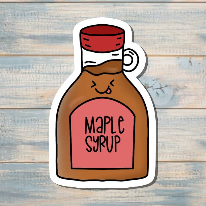 Botella de jarabe de arce Kawaii linda, pegatina troquelada, pegatina de arte gráfico, vinilo, inspira motiva | Pegatina o imán para venta al por mayor de Handmade by Marlayna
