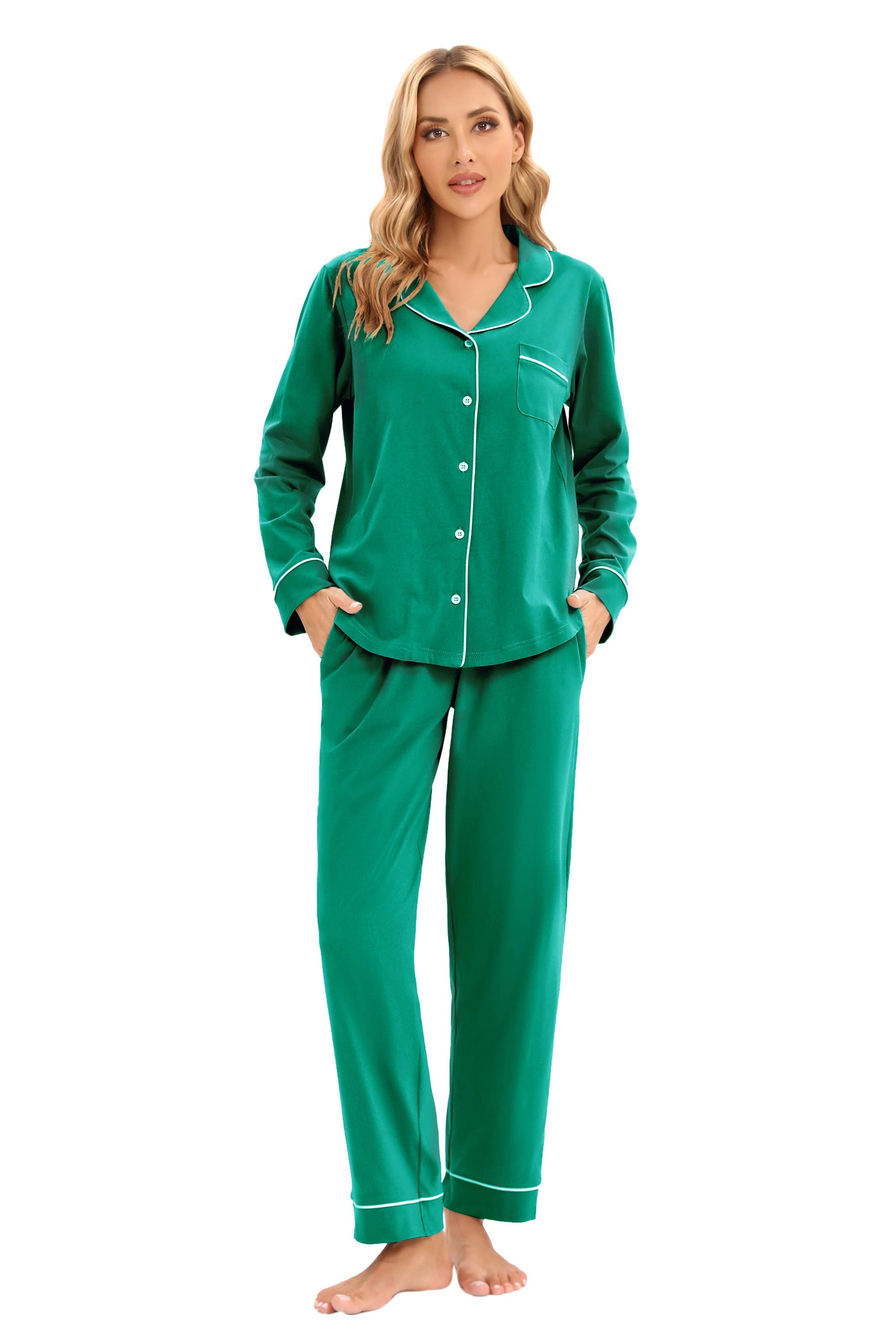 GEXWORLDWIDE - Vente Haut et bas de pyjama – femme - Ensemble de pyjama femme 100 % coton à manches longues multicolore12