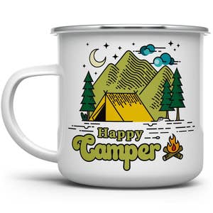 NICE! Spoontiques Happy Camper Double Side Graphic 16 Oz Travel Coffee Mug