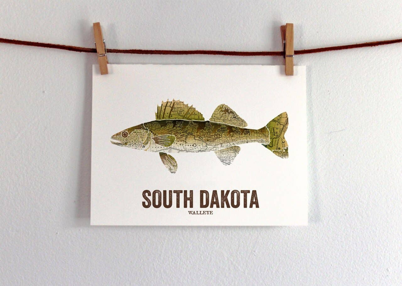 Wholesale South Dakota State Fish, Map Art - Walleye for your store - Faire