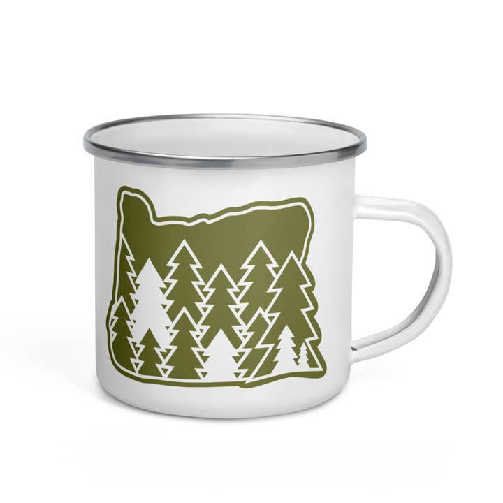 Patchmarks - Wholesale Coffee Mug - Oregon Elements Evergreen, Enamel Mug, 12oz