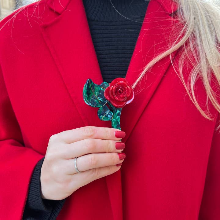 Red Handmade Origami Rose Stem Flower Claw Hair Clip for wholesale on Faire