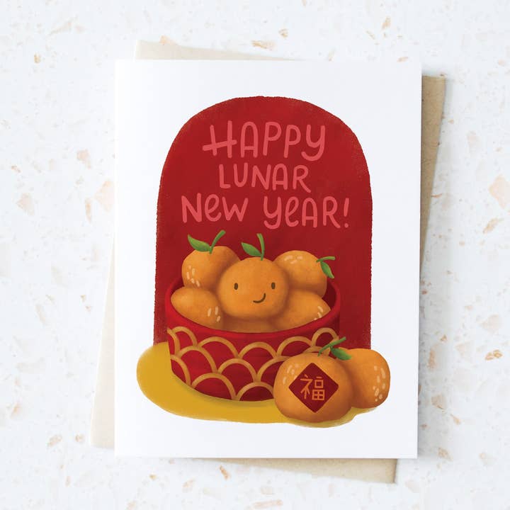 Lunar New Year's Oranges Greeting Card for wholesale by Hop & Flop